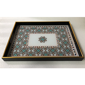 صينية تقديم بولو مستطيل زجاج بإطار بلاستيك متعدد الالوان