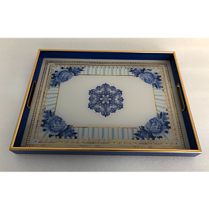 صينية تقديم سولو مستطيل زجاج بإطار بلاستيك متعدد الالوان