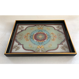 صينية تقديم بيري مستطيل زجاج بإطار بلاستيك متعدد الالوان