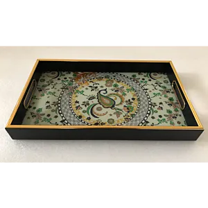 صينية تقديم كارن مستطيل زجاج بإطار بلاستيك متعدد الالوان