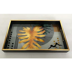 صينية تقديم كارو مستطيل زجاج بإطار بلاستيك متعدد الالوان