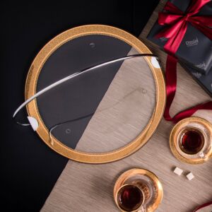 صينية تقديم زجاج مع حامل قرطبة 33 سم مذهب 