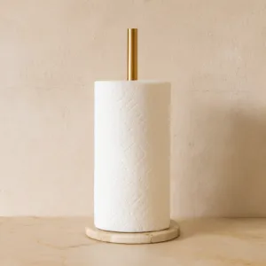 تحفة ديكور حامل رول مناديل رخامي ايلا - بيج وذهبي