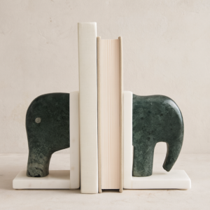 تحفة حاجز كتب رخامي شكل فيل - اخضر غامق وابيض