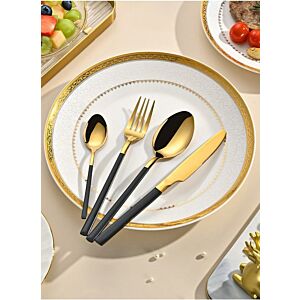 طقم أدوات مائدة 24 قطعة ذهبي وأسود من صن هوم