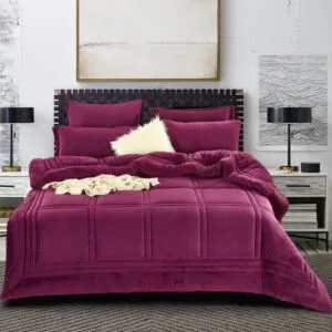 طقم لحاف شتوي مخمل فرو ناعم بوسيدون - كينغ 6 قطع - عنابي