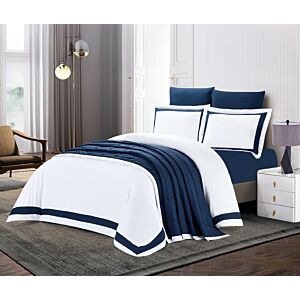 طقم لحاف كينج سادة طرف خط 7 قطع - كحلي