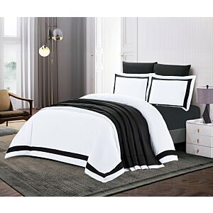 طقم لحاف كينج سادة طرف خط 7 قطع - أسود