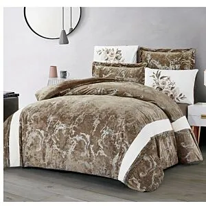 طقم لحاف كينغ مخمل ايما - 6 قطع - بني