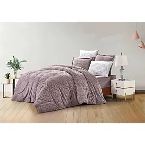 طقم لحاف كينج روزالين جاكار 6 قطع - وردي غامق