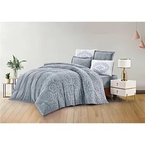 طقم لحاف كينج روزالين جاكار 6 قطع - رصاصي