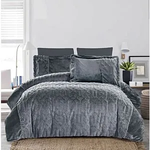 طقم لحاف كينج سوفتلي جاكار فرو 6 قطع - رصاصي غامق