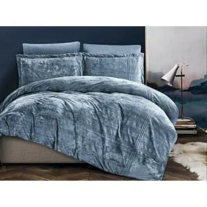 طقم لحاف فيليتو كينج مخمل سادة 6 قطع - أزرق