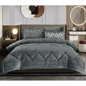 طقم لحاف كينج ساده 6 قطع كريزا - رمادي غامق