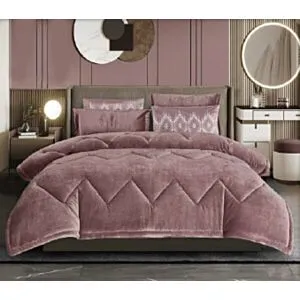 طقم لحاف كينج ساده 6 قطع افان - وردي