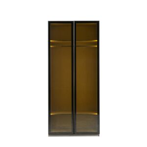 دولاب ملابس كوستا - بابين و وحدتي أرفف وتعليق - رمادي واسود