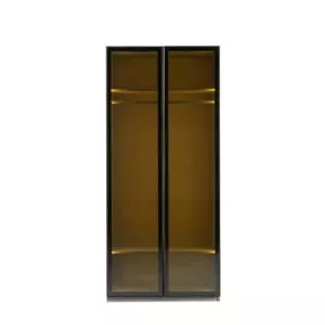 دولاب ملابس كوستا - بابين و وحدتي أرفف وتعليق - رمادي واسود