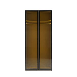 دولاب ملابس كوستا - بابين و وحدة أرفف وتعليق - رمادي واسود