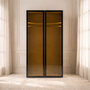 دولاب ملابس كوستا - بابين و وحدة أرفف وتعليق - رمادي واسود