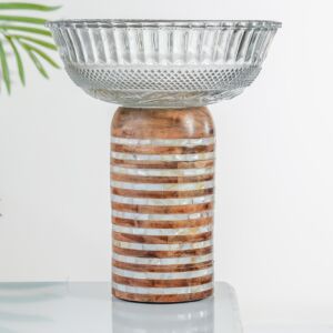 وعاء تقديم بقاعدة  إلمار - لون بني حجم كبير 