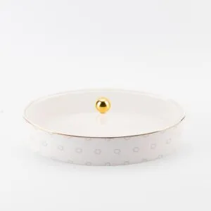 صحن تمر كبير من أثير - أبيض وذهبي