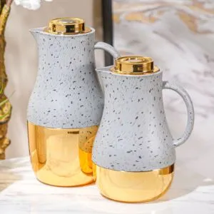 طقم ترامس شاي او قهوة براجي - رمادي وذهبي