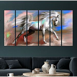 لوحه جدارية كانفس وايد هورس  - مقسمة - 6 قطع بمقاس 33x100 سم