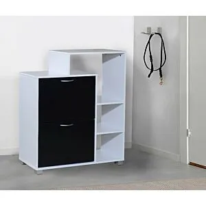 خزانة أحذية دورين مع رفوف  خارجية فلينسيا لون أبيض وأسود