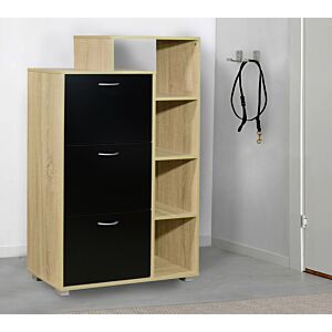 خزانة أحذية 3 أدوار مع رفوف  خارجية فلينسيا لون خشبي وأسود