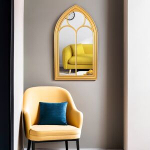 مرآة حائط بتصميم شباك - ذهبي