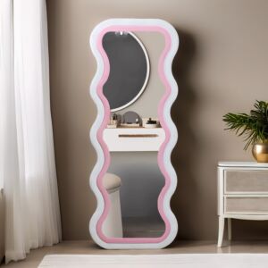 مرآة حائط لانف - ابيض ووردي