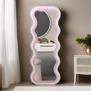 مرآة حائط لانف - ابيض ووردي