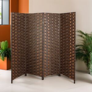 فاصل غرف بارتشن قابل للطي دراك - بني غامق وبيج