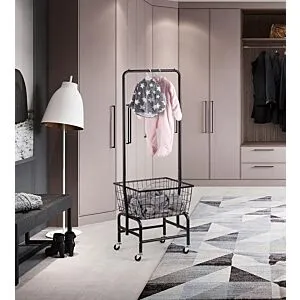 علاقة ملابس متحركة وسلة - أسود