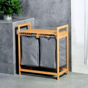 سلة تخزين ملابس خانتين خشب وقماش كوستا - خشبي ورمادي