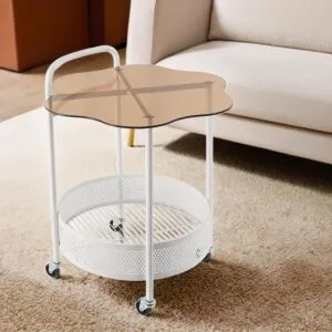 عربة خدمة متحركة دورين سطح زجاجي ويفي - أبيض