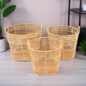 طقم سلال تخزين ملابس راتان 3 قطع الفا - بيج