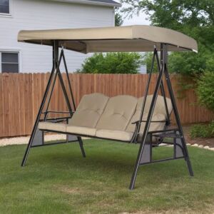 أرجوحة للحديقة بثلاثة مقاعد مع مظلة سواريز - بيج