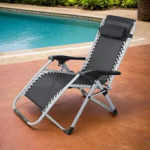 كرسي جلسة خارجية بمسند للرأس قابل للطي - اسود