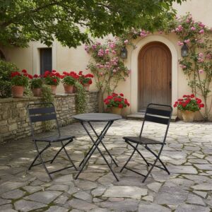 طقم طاولة دائرية قابلة للطي سارو - 2 كراسي - اسود