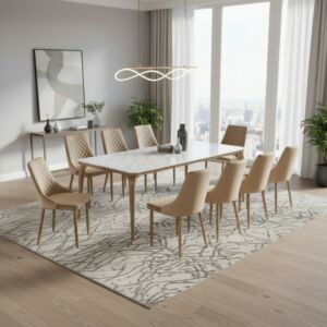 طقم طاولة طعام ميران - 10 اشخاص - ابيض وبيج