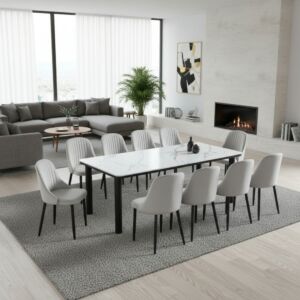 طقم طاولة طعام مارسيل - 10 اشخاص - ابيض ورمادي