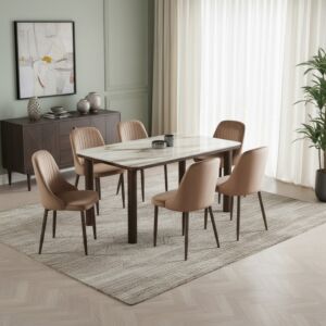 طقم طاولة طعام ميرنا 6 اشخاص رخام - بني