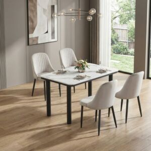 طقم طاولة طعام مارسيل - 4 اشخاص - ابيض رخامي ورمادي