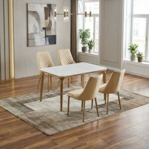 طقم طاولة طعام شوتا - 4 اشخاص - ابيض وبيج