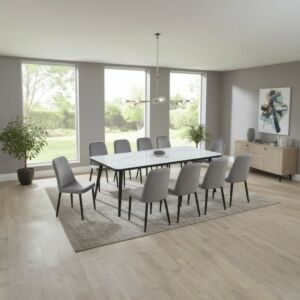 طقم طاولة طعام مارتن - 10 اشخاص - ابيض ورمادي