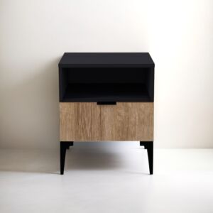 كومودينو درج ورف رينو - أسود وخشبي