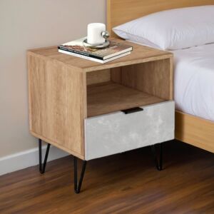 كومودينو درج ورف بيان - رمادي وخشبي