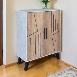 خزانة احذية بابين دالس - رمادي وبيج