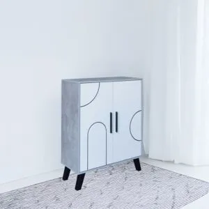 خزانة أحذية بابين خشب ماليزي - أبيض ورمادي